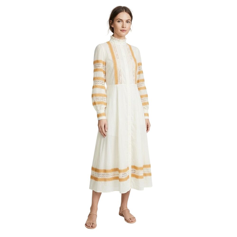 Sezane Embroidered Midi Shirt Dress Size 38/M